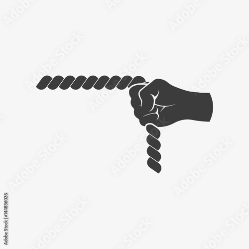 Hand pulling a rope vector illustration.