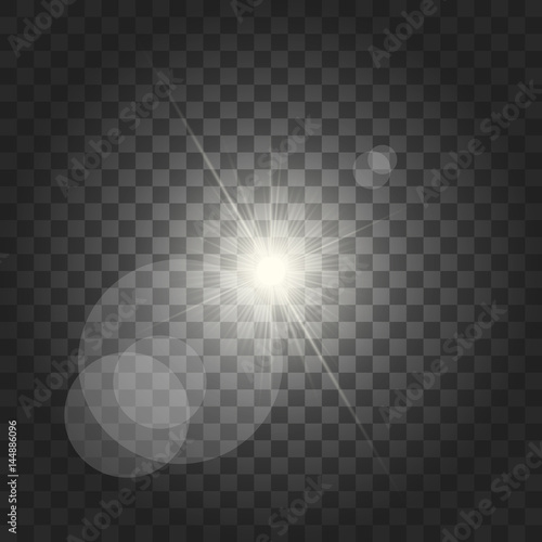 Realistic sun vector illustration with light effects.