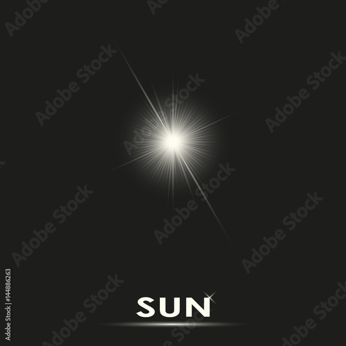 Realistic sun vector illustration on black background.