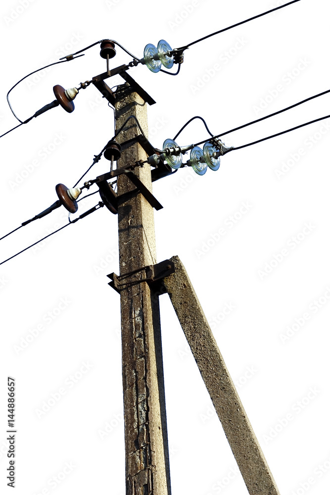 Concrete power line support isolated on white Concrete power line support isolated on white