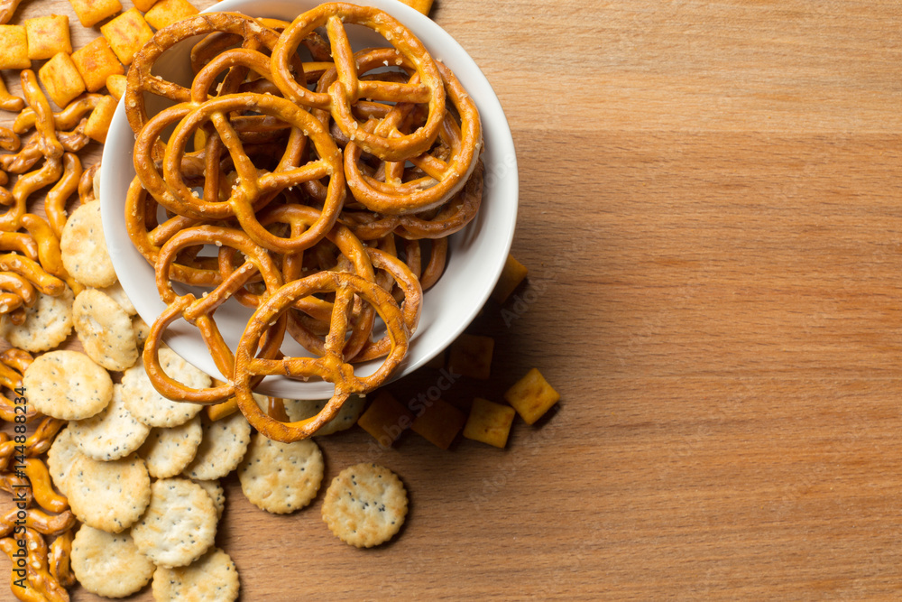 Salty snacks. Pretzels, chips, crackers Salty snacks. Pretzels, chips, crackers