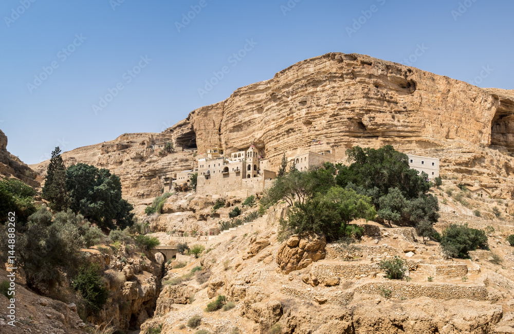 Panoramic view of St George Orthodox Monastery, located in Wadi Qelt, Israel