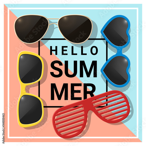 Hello summer background with colorful sunglasses , vector , illustration