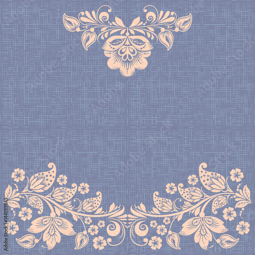 Vintage vector background, hohloma ornament, russian traditional flower style, violet canvas