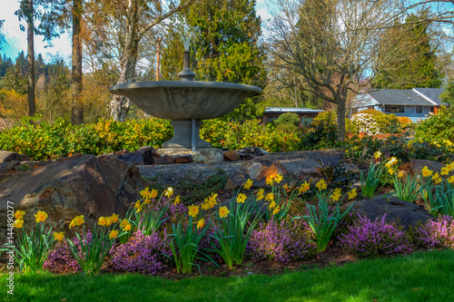 Fototapeta Naklejka Na Ścianę i Meble -  Spring Garden And Fountain