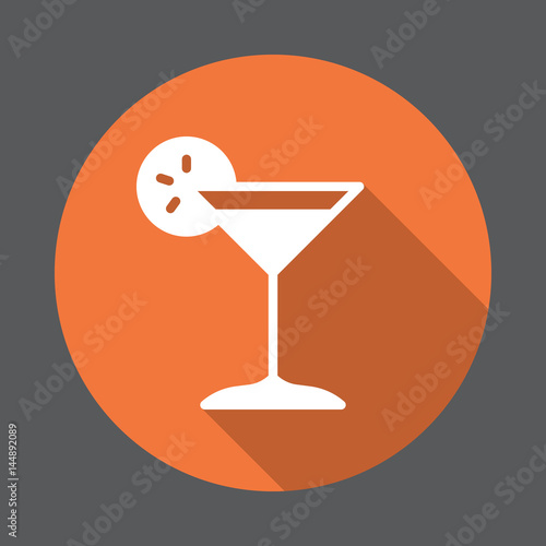 Cocktail flat icon. Round colorful button, circular vector sign with long shadow effect. Flat style design