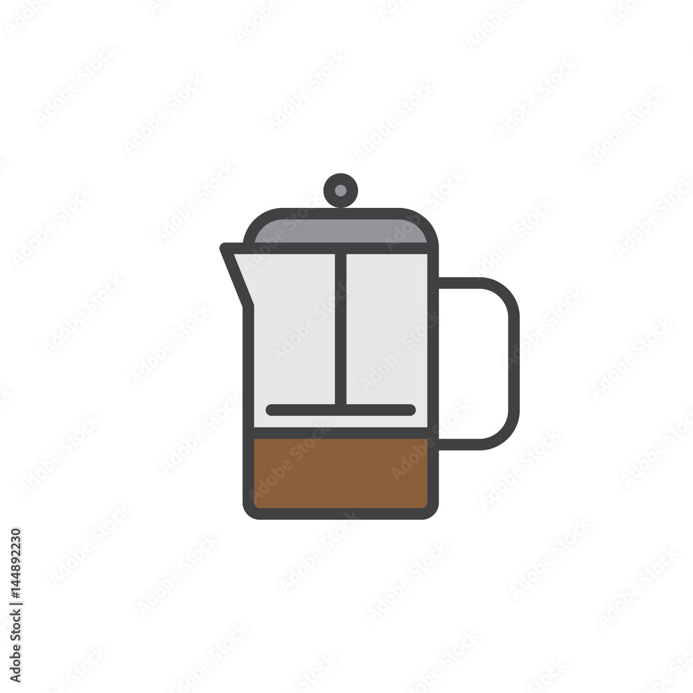 French press pot filled outline icon, line vector sign, linear colorful pictogram isolated on white. Symbol, logo illustration. Editable stroke. Pixel perfect French press pot filled outline icon, line vector sign, linear colorful pictogram isolated on white. Symbol, logo illustration. Editable stroke. Pixel perfect