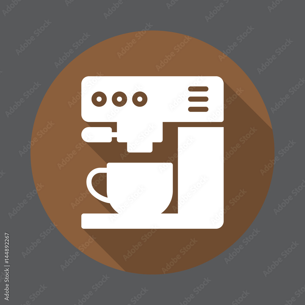 Coffee machine flat icon. Round colorful button, circular vector sign with long shadow effect. Flat style design Coffee machine flat icon. Round colorful button, circular vector sign with long shadow effect. Flat style design