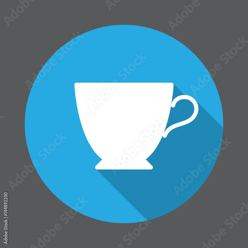 Tea cup flat icon. Round colorful button, circular vector sign with long shadow effect. Flat style design