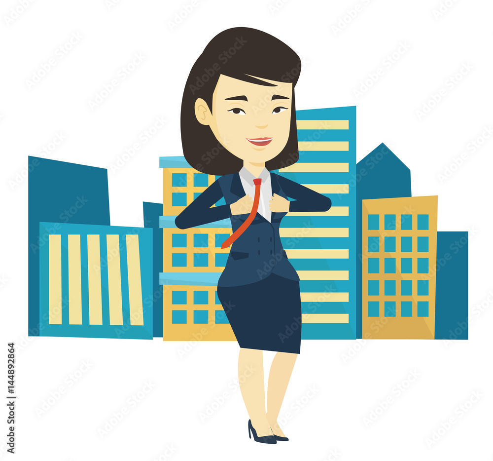 Business woman opening his jacket like superhero. Business woman opening his jacket like superhero.
