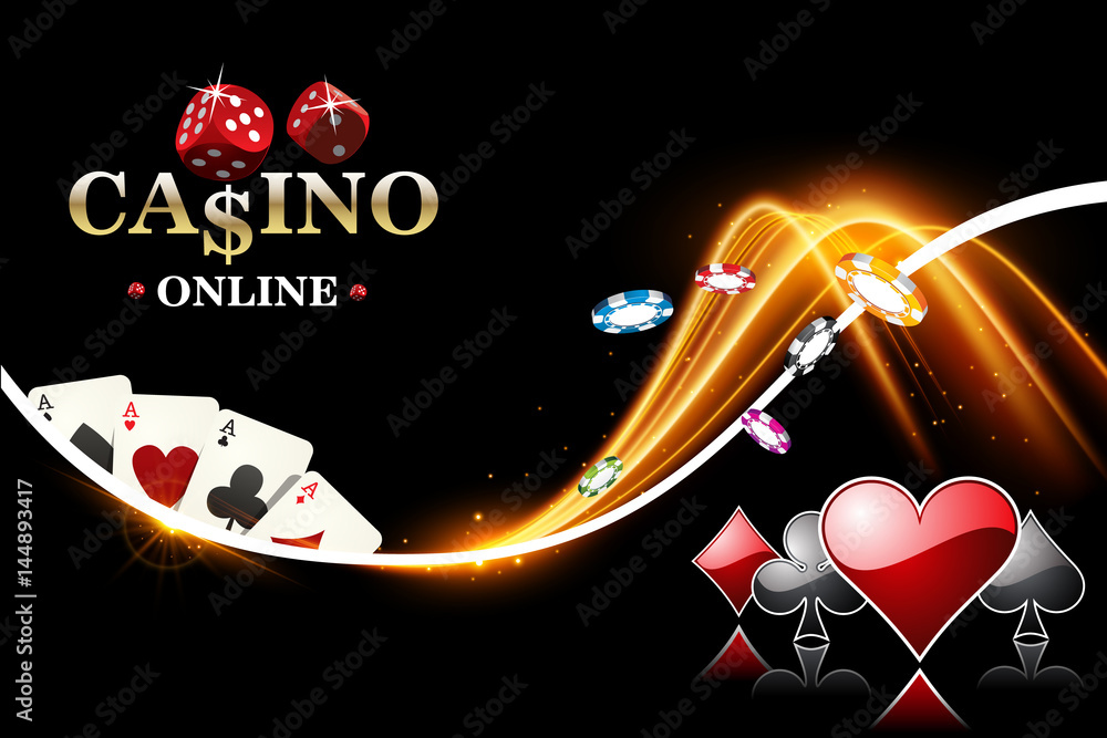 Fototapeta premium Vector design casino banner. Poker background with dice, casino chips, playing cards