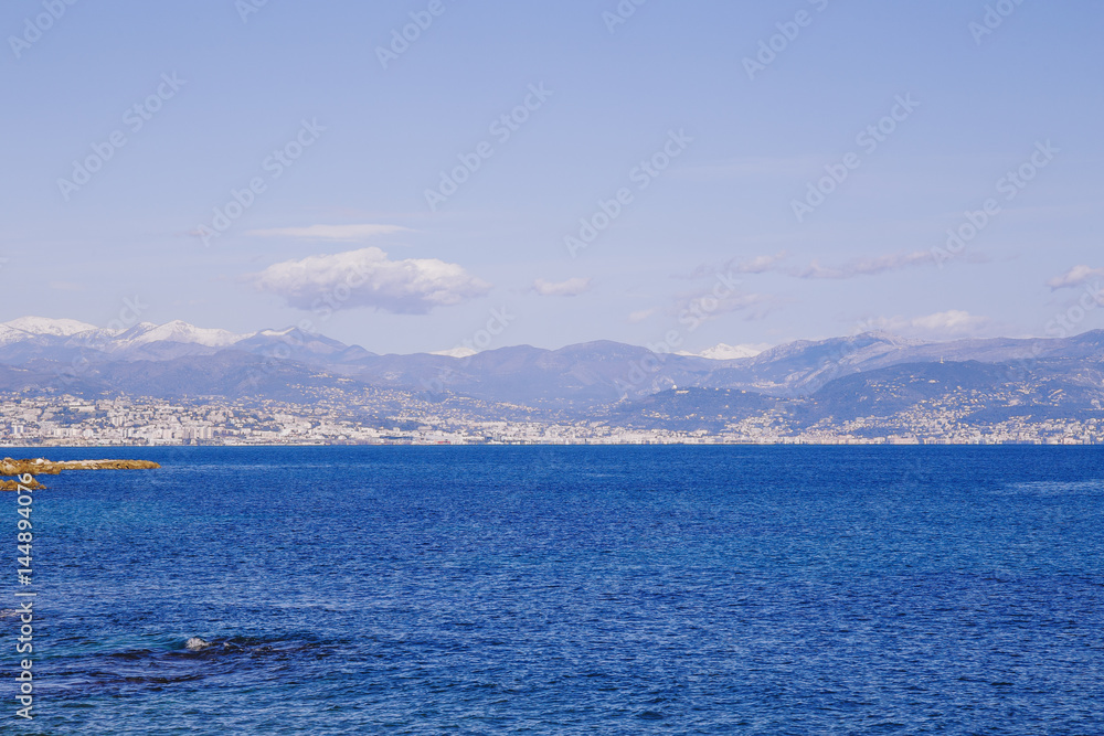 Seaside view over the Mediterranean coast from Antibes, France