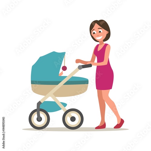 Set baby carriage. Color flat vector illustration isolated on white
