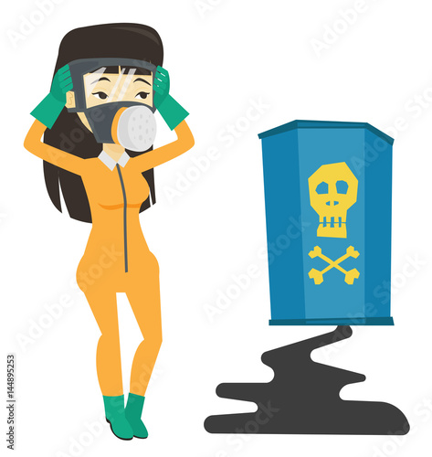 Concerned woman in radiation protective suit.