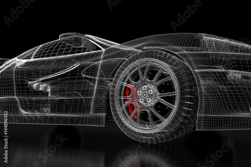 3D car mesh on a black