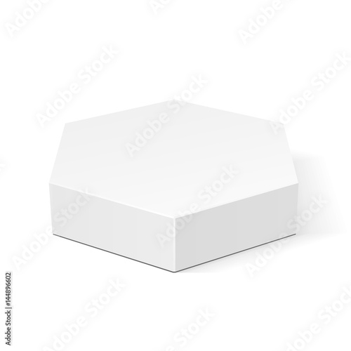 White Cardboard Hexagon Box Packaging For Food, Gift Or Other Products. Illustration Isolated On White Background. Mock Up Template Ready For Your Design. Product Packing Vector EPS10 © Pack