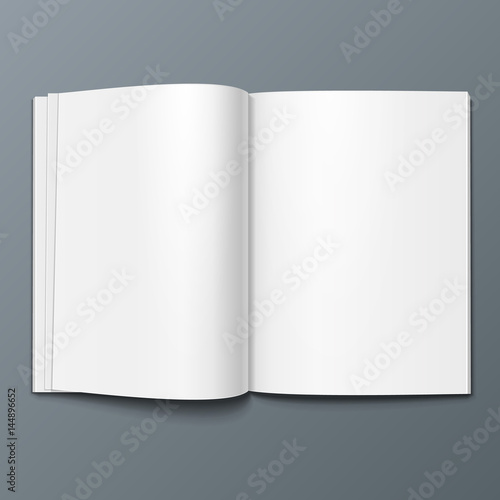 Blank Opened Magazine, Book, Booklet, Brochure. Illustration Isolated On Gray Background. Mock Up Template Ready For Your Design. Vector EPS10
