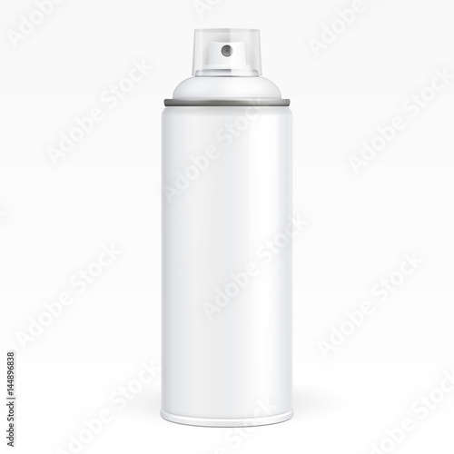 White Paint Aerosol Spray Metal 3D Bottle Can, Graffiti, Deodorant, Household Chemicals, Poison. Front View. Illustration Isolated On White Background. Mock Up Template For Your Design. Vector EPS10