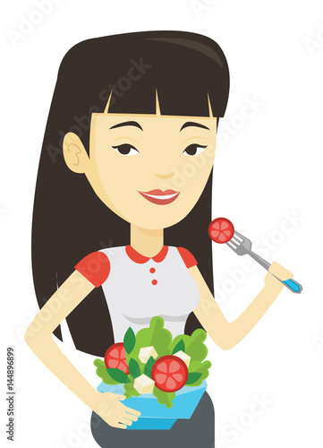 Woman eating healthy vegetable salad.