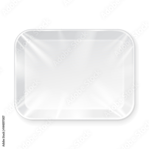 White Empty Blank Styrofoam Plastic Food Tray Container. Illustration Isolated On White Background. Mock Up Template Ready For Your Design. Vector EPS10