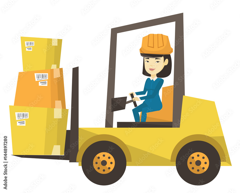 Warehouse worker moving load by forklift truck. Warehouse worker moving load by forklift truck.