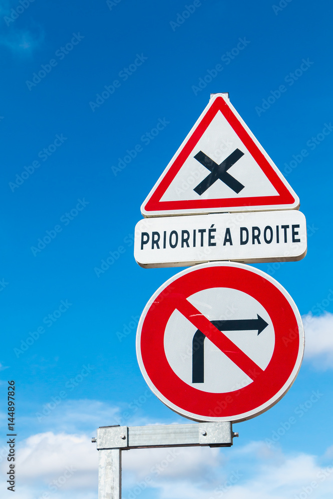 French sign prohibiting a right turn and the priority right French sign prohibiting a right turn and the priority right