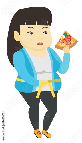Woman measuring waist vector illustration.