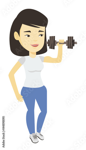 Woman lifting dumbbell vector illustration.