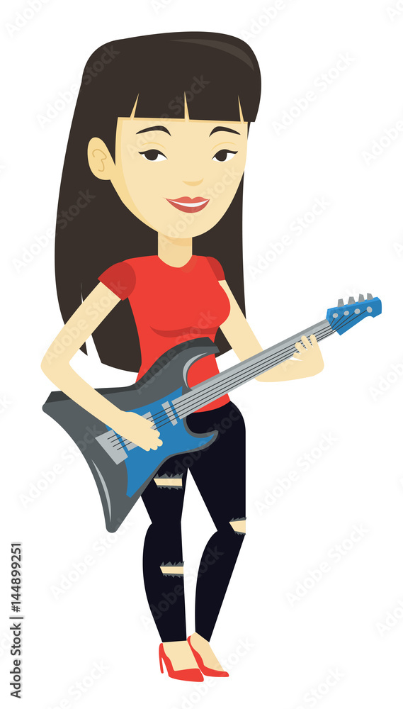 Woman playing electric guitar vector illustration. Woman playing electric guitar vector illustration.