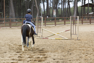 Sierkussen Paardrijden Jongen op paard nadert sprong  © cnky photography