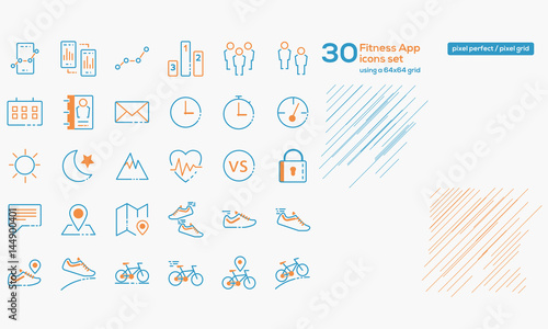 Fitness app pixel perfect line icons