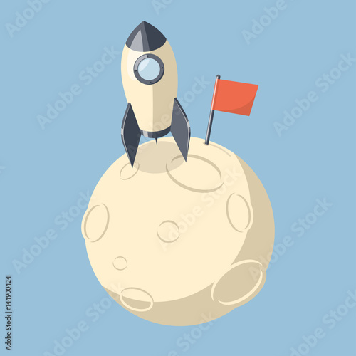 3D Rocket spaceship landed on moon.