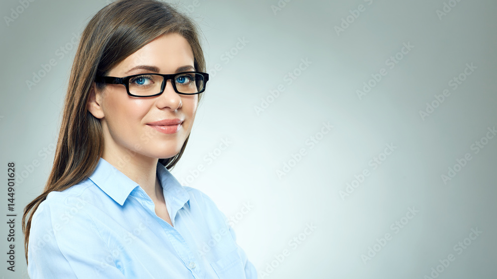 Business woman with long hair wearing glasses. Business woman with long hair wearing glasses.