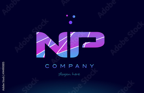 np n p  colored blue pink purple alphabet letter logo icon vector