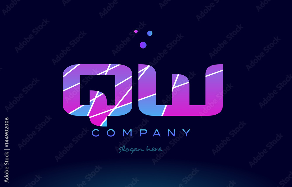 qw q w colored blue pink purple alphabet letter logo icon vector Stock ...