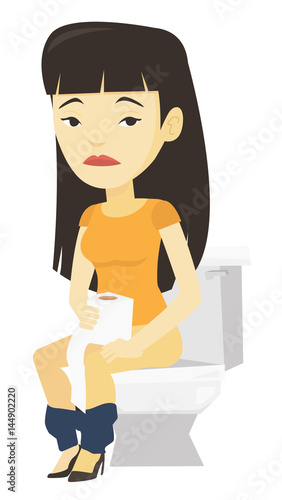 Woman suffering from diarrhea or constipation.
