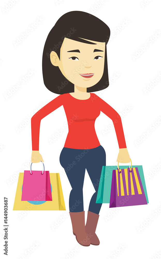 Happy woman with shopping bags vector illustration