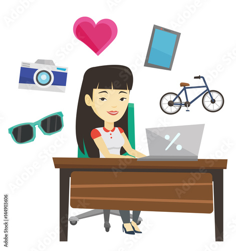 Woman shopping online vector illustration.