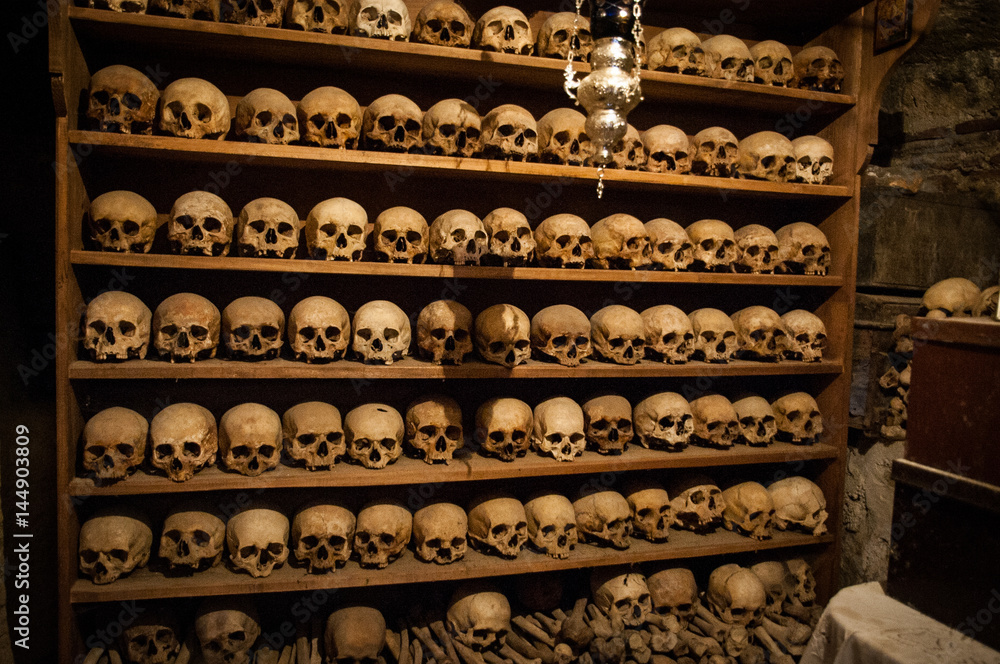 2016, Greece Meteora, wall of skulls inside one of the monasteries