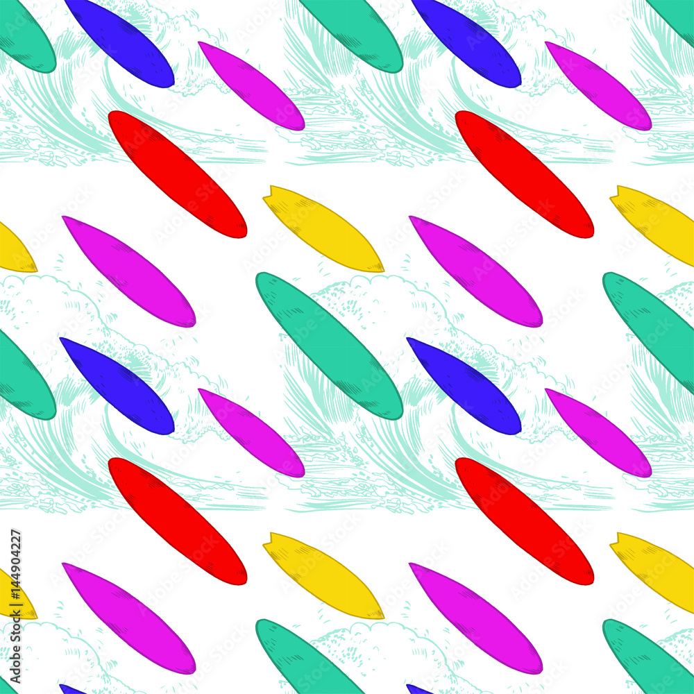 Fototapeta premium Set of surfboard silhouettes in scale,