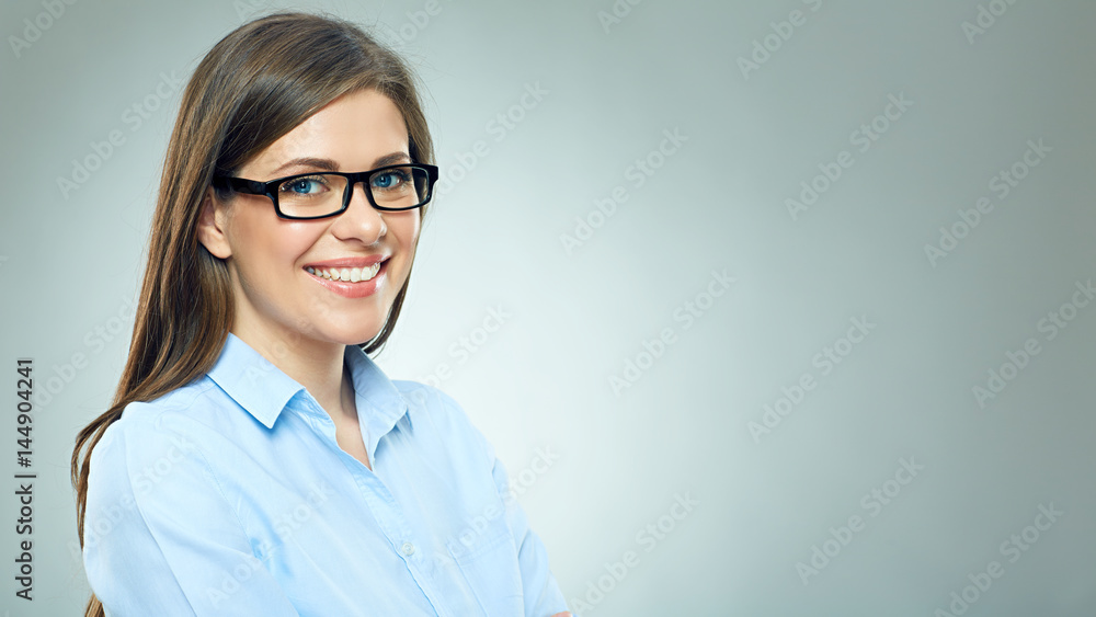Young smiling modern business woman wearing glasses Young smiling modern business woman wearing glasses