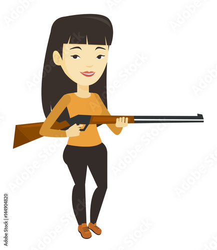 Hunter ready to hunt with hunting rifle.