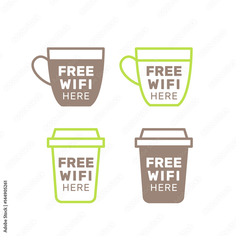 Vector Icon Style Illustration of Free Wi-Fi Internet Connection Service, Public Hotspot, Cafe Area, Graphic Sticker Information, Isolated Object Vector Icon Style Illustration of Free Wi-Fi Internet Connection Service, Public Hotspot, Cafe Area, Graphic Sticker Information, Isolated Object