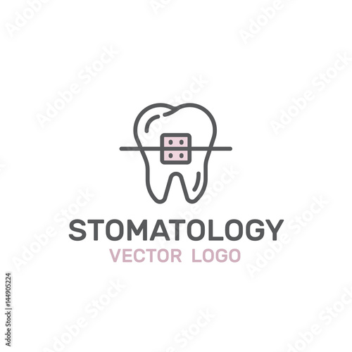Isolated Vector Style Illustration Logo  Badge or Dental Care and Disease, Treatment Concept, Tooth Cure Orthodontics, Stomatology and Med Clinic