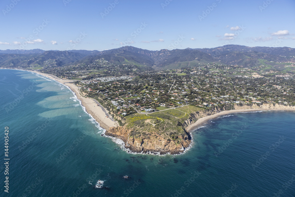 Aerial view of Point Dume State Park and nearby beaches in Malibu, California.  