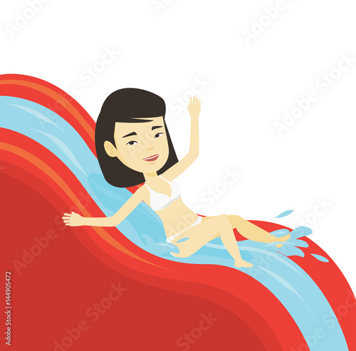 Woman riding down waterslide vector illustration.