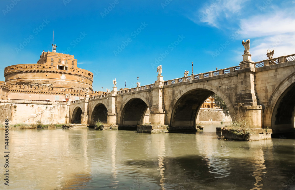 The bridge and Castle Sant`Angelo in Rome, Italy.