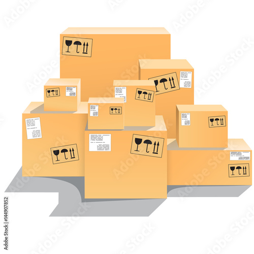 Cardboard boxes on a floor. Isolated on white background. Stock Image