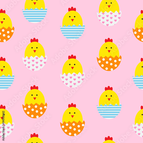 Easter Egg and Chicken Seamless Pattern Background Vector Illus