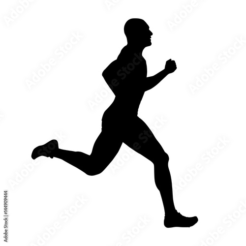 Runner vector silhouette, side view. Sprinting athlete